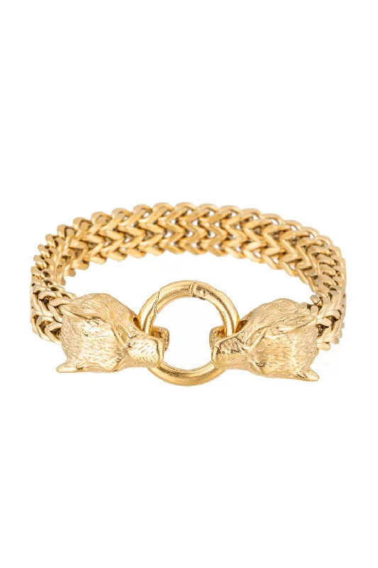 Women's Wolf Head Chain Bracelet In Gold