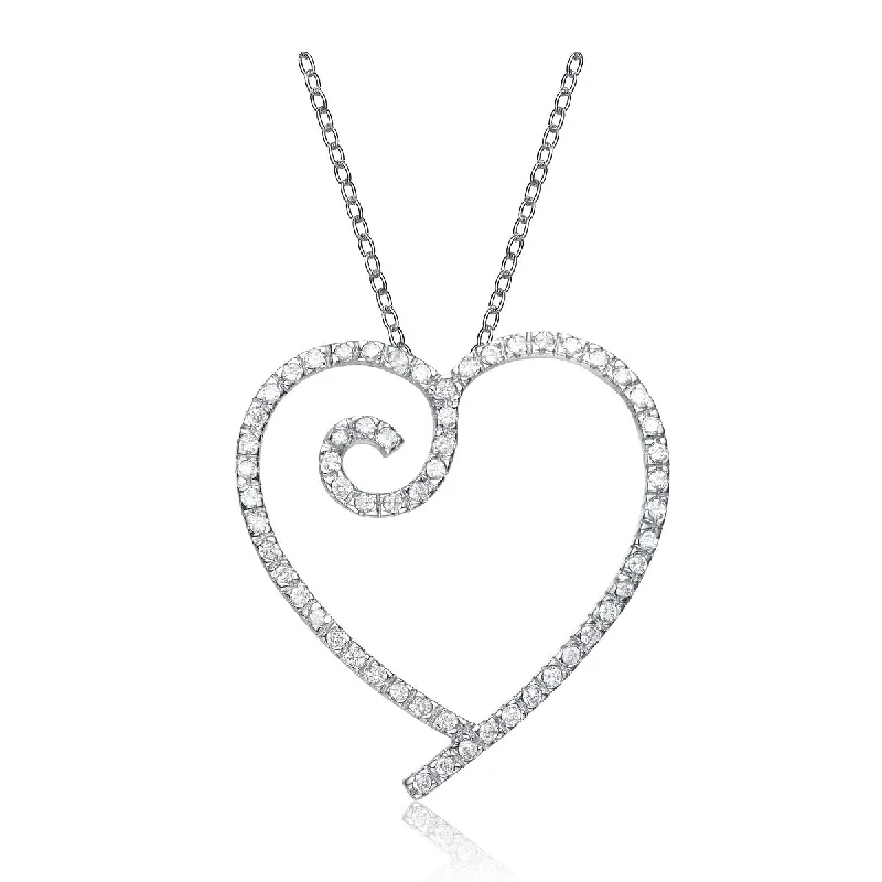 Gv Sterling Silver White Cubic Zirconia Heart With Swirl Pendant