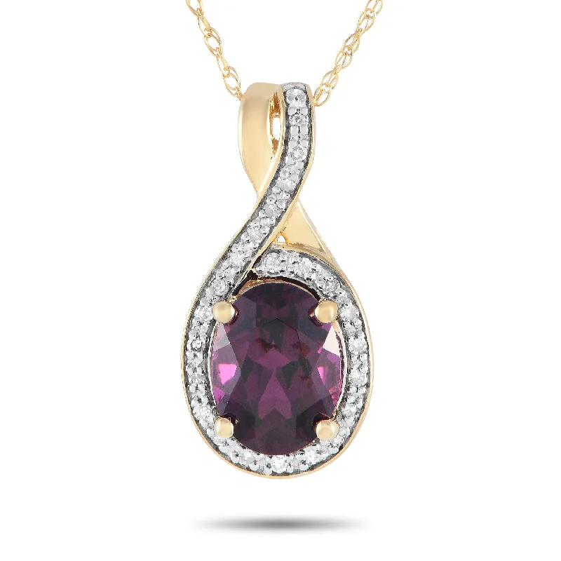 LB Exclusive 14K Yellow Gold 0.11ct Diamond and Garnet Pendant Necklace PD4-16268YGA