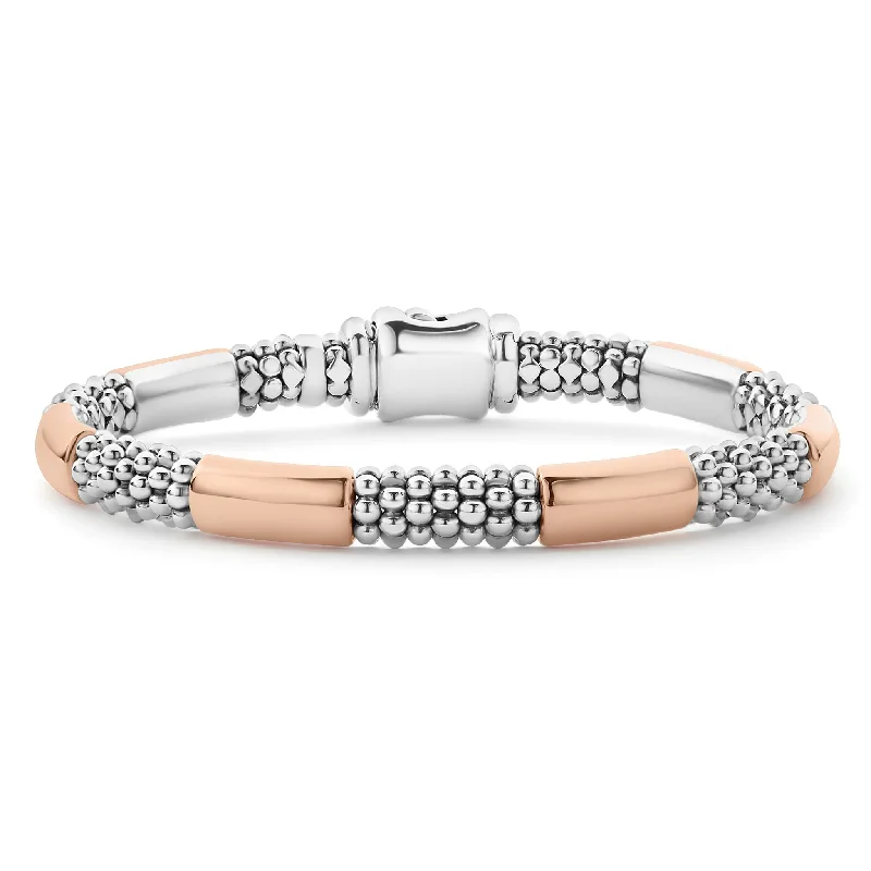 Rose Gold Station Caviar Bracelet | 6mm (Size M)